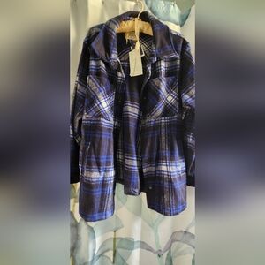 Ashley by 26 International Blue/Black Plaid Shacket, NWT, Size Large